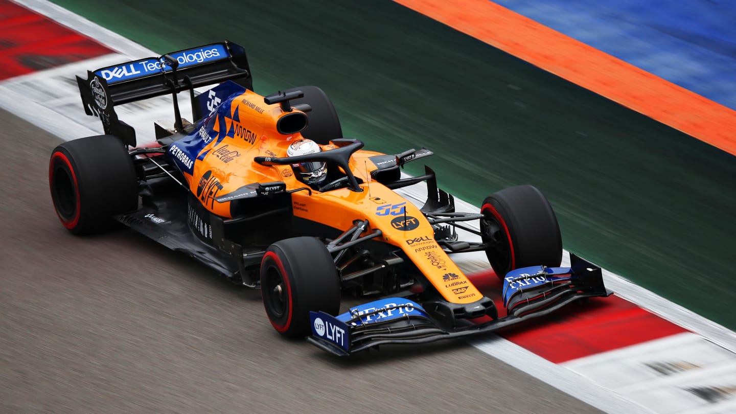 SOCHI, RUSSIA - SEPTEMBER 27: Carlos Sainz of Spain driving the (55) McLaren F1 Team MCL34 Renault