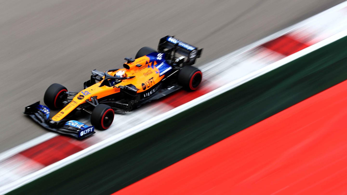 SOCHI, RUSSIA - SEPTEMBER 28: Carlos Sainz of Spain driving the (55) McLaren F1 Team MCL34 Renault on track during final practice for the F1 Grand Prix of Russia at Sochi Autodrom on September 28, 2019 in Sochi, Russia. (Photo by Mark Thompson/Getty Images)