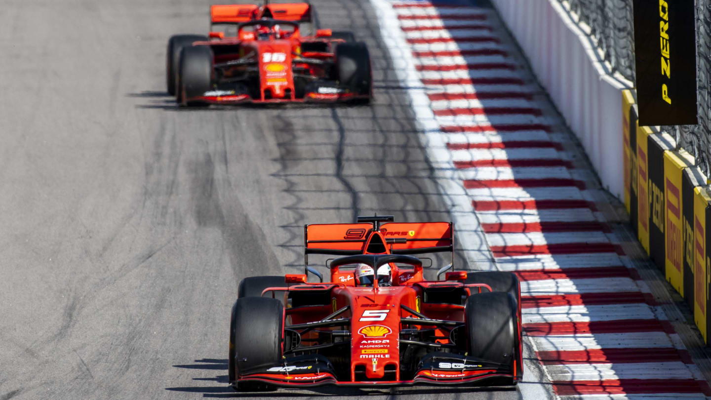 SOCHI, RUSSIA - SEPTEMBER 29: Sebastian Vettel of Germany driving the (5) Scuderia Ferrari SF90