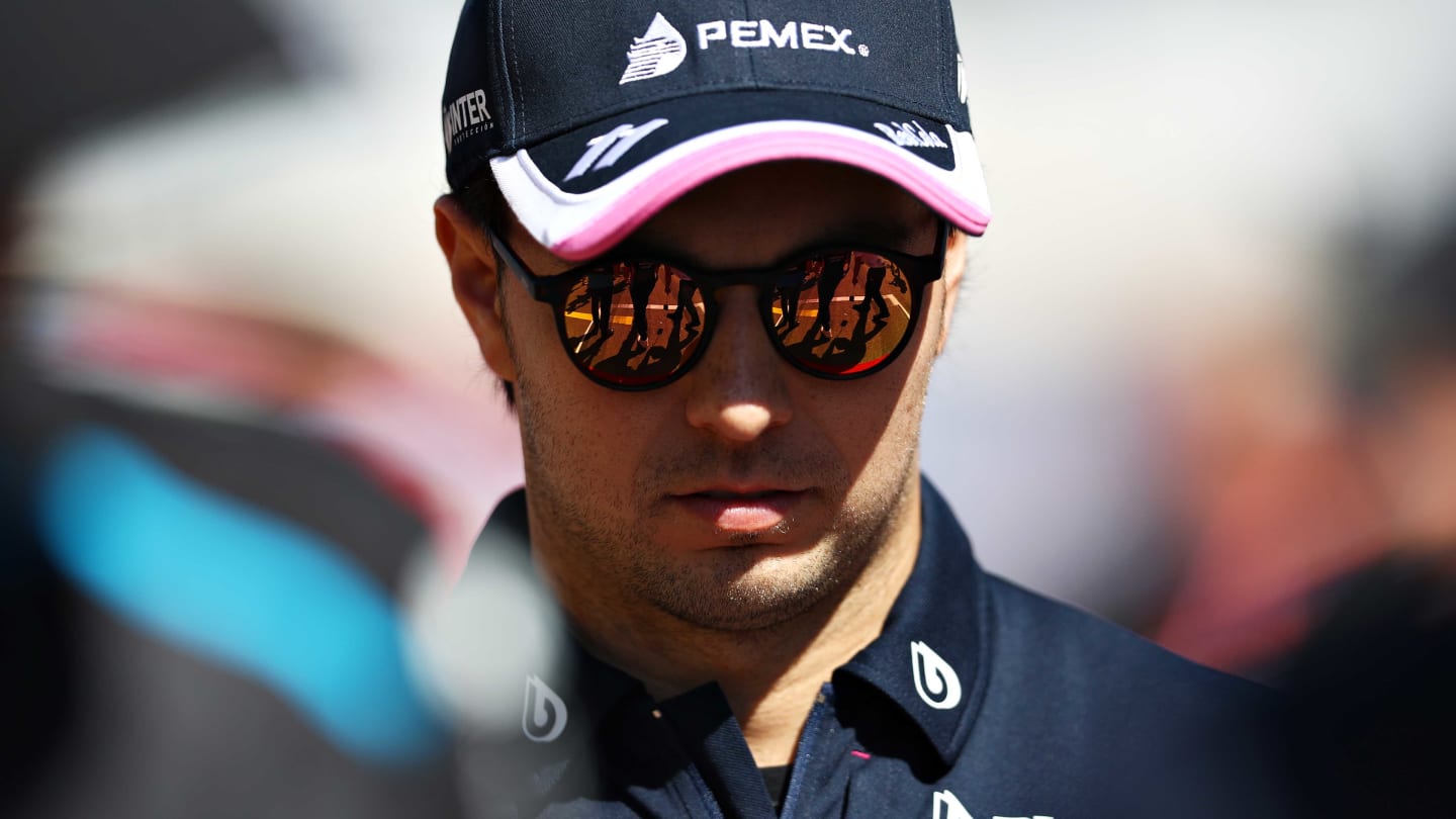 SOCHI, RUSSIA - SEPTEMBER 29: Sergio Perez of Mexico and Racing Point, looks on, on the drivers parade before the F1 Grand Prix of Russia at Sochi Autodrom on September 29, 2019 in Sochi, Russia. (Photo by Mark Thompson/Getty Images)