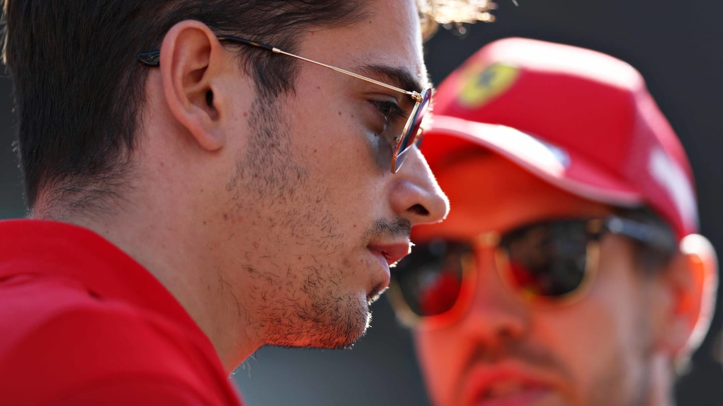 SOCHI, RUSSIA - SEPTEMBER 29: Charles Leclerc of Monaco and Ferrari and Sebastian Vettel of Germany
