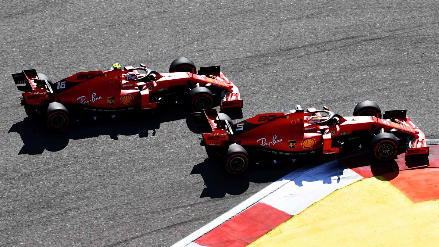 SOCHI, RUSSIA - SEPTEMBER 29: Sebastian Vettel of Germany driving the (5) Scuderia Ferrari SF90 and