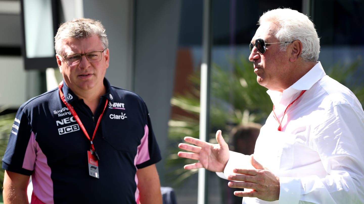 SOCHI, RUSSIA - SEPTEMBER 29: Owner of Racing Point Lawrence Stroll and Otmar Szafnauer, Team