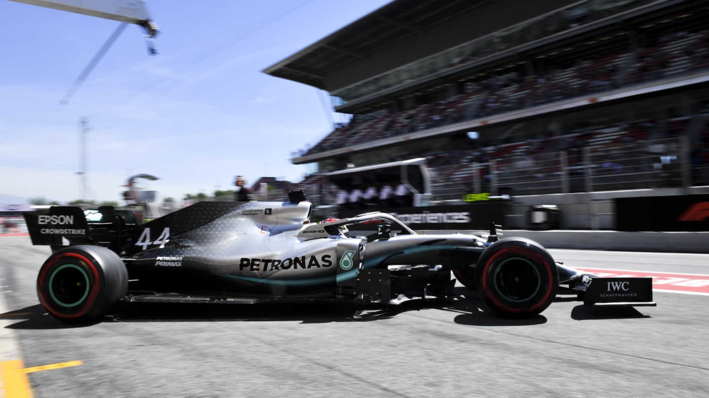 CIRCUIT DE BARCELONA-CATALUNYA, SPAIN - MAY 10: Lewis Hamilton, Mercedes AMG F1 W10, leaves the garage during the Spanish GP at Circuit de Barcelona-Catalunya on May 10, 2019 in Circuit de Barcelona-Catalunya, Spain. (Photo by Mark Sutton / Sutton Images)