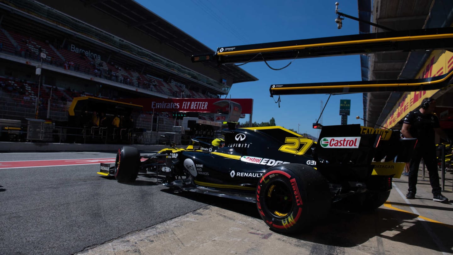 CIRCUIT DE BARCELONA-CATALUNYA, SPAIN - MAY 10: Nico Hulkenberg, Renault R.S. 19, leaves the garage during the Spanish GP at Circuit de Barcelona-Catalunya on May 10, 2019 in Circuit de Barcelona-Catalunya, Spain. (Photo by Simon Galloway / Sutton Images)