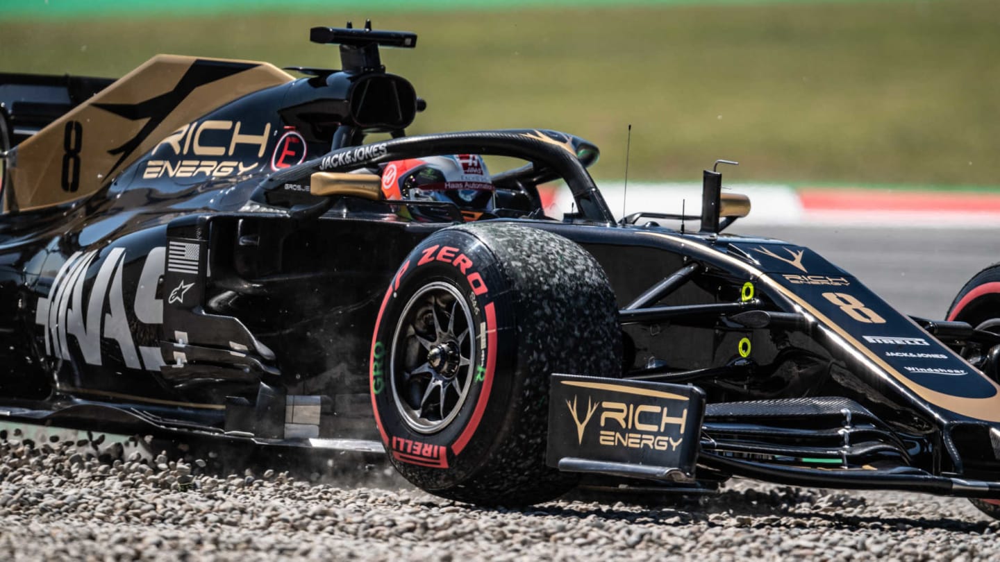 CIRCUIT DE BARCELONA-CATALUNYA, SPAIN - MAY 10: Romain Grosjean, Haas VF-19, in the gravel during the Spanish GP at Circuit de Barcelona-Catalunya on May 10, 2019 in Circuit de Barcelona-Catalunya, Spain. (Photo by Simon Galloway / Sutton Images)