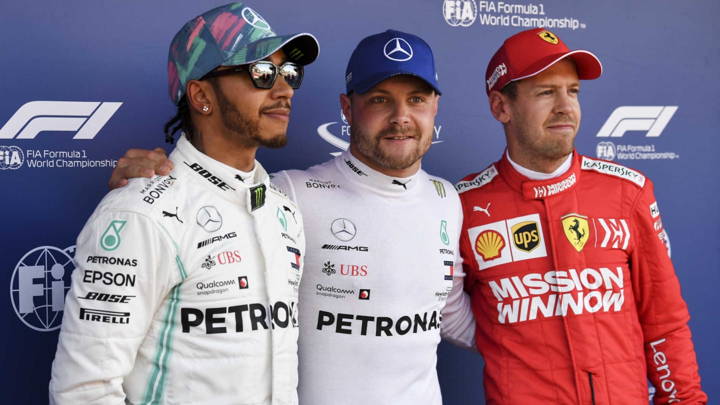 CIRCUIT DE BARCELONA-CATALUNYA, SPAIN - MAY 11: Top three Qualifiers, Lewis Hamilton, Mercedes AMG