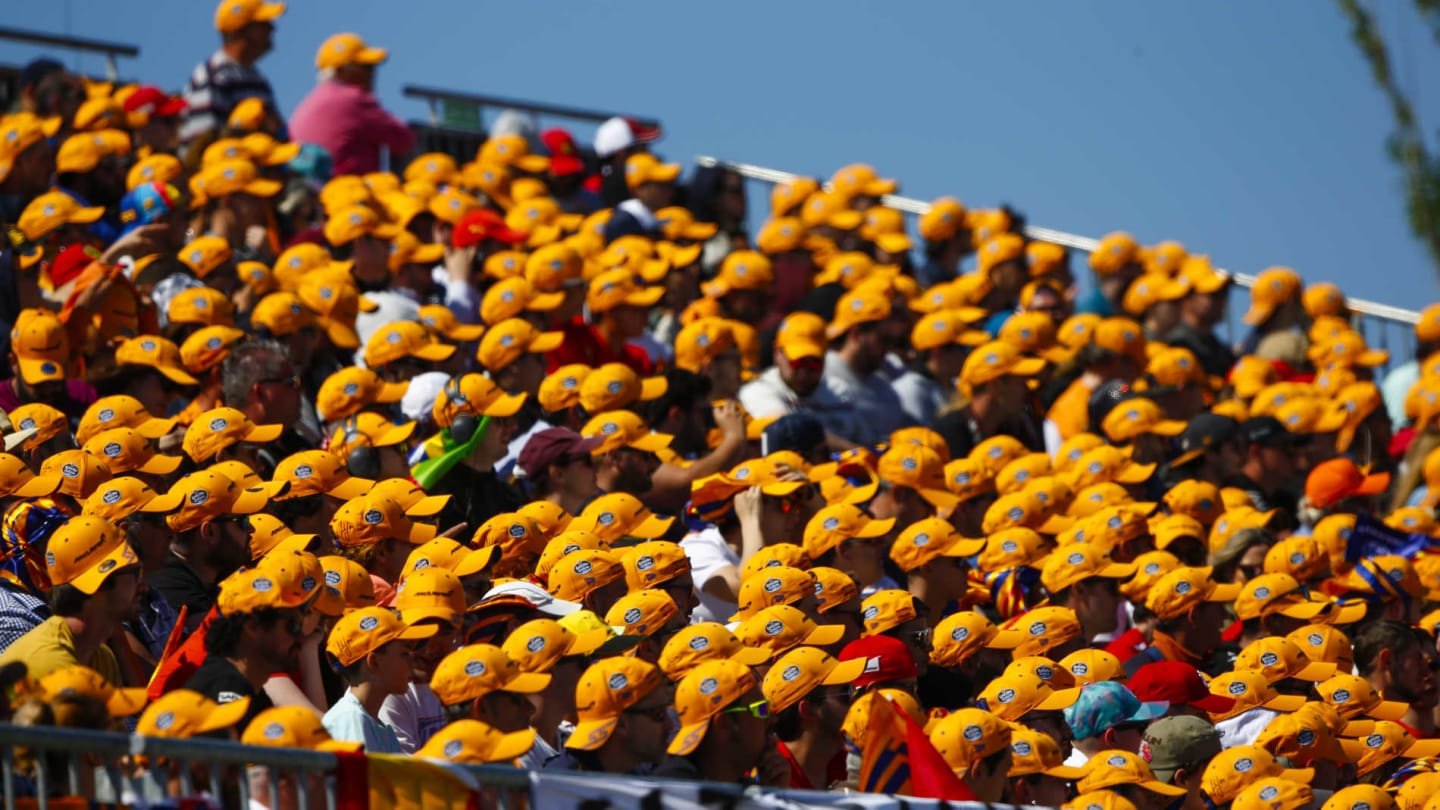CIRCUIT DE BARCELONA-CATALUNYA, SPAIN - MAY 12: Fans in the Carlos Sainz grandstand during the Spanish GP at Circuit de Barcelona-Catalunya on May 12, 2019 in Circuit de Barcelona-Catalunya, Spain. (Photo by Andy Hone / LAT Images)