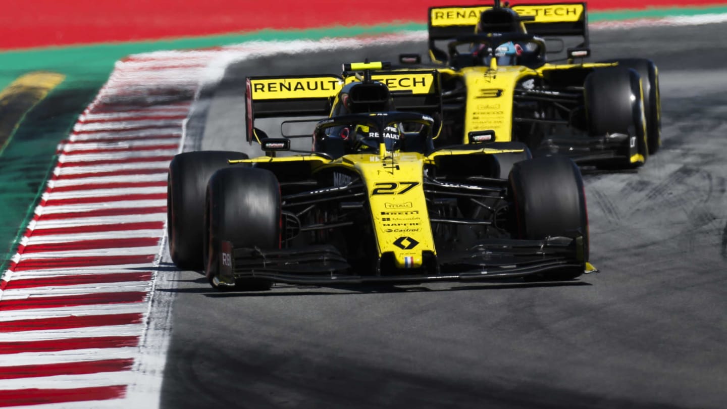 CIRCUIT DE BARCELONA-CATALUNYA, SPAIN - MAY 12: Nico Hulkenberg, Renault R.S. 19, leads Daniel