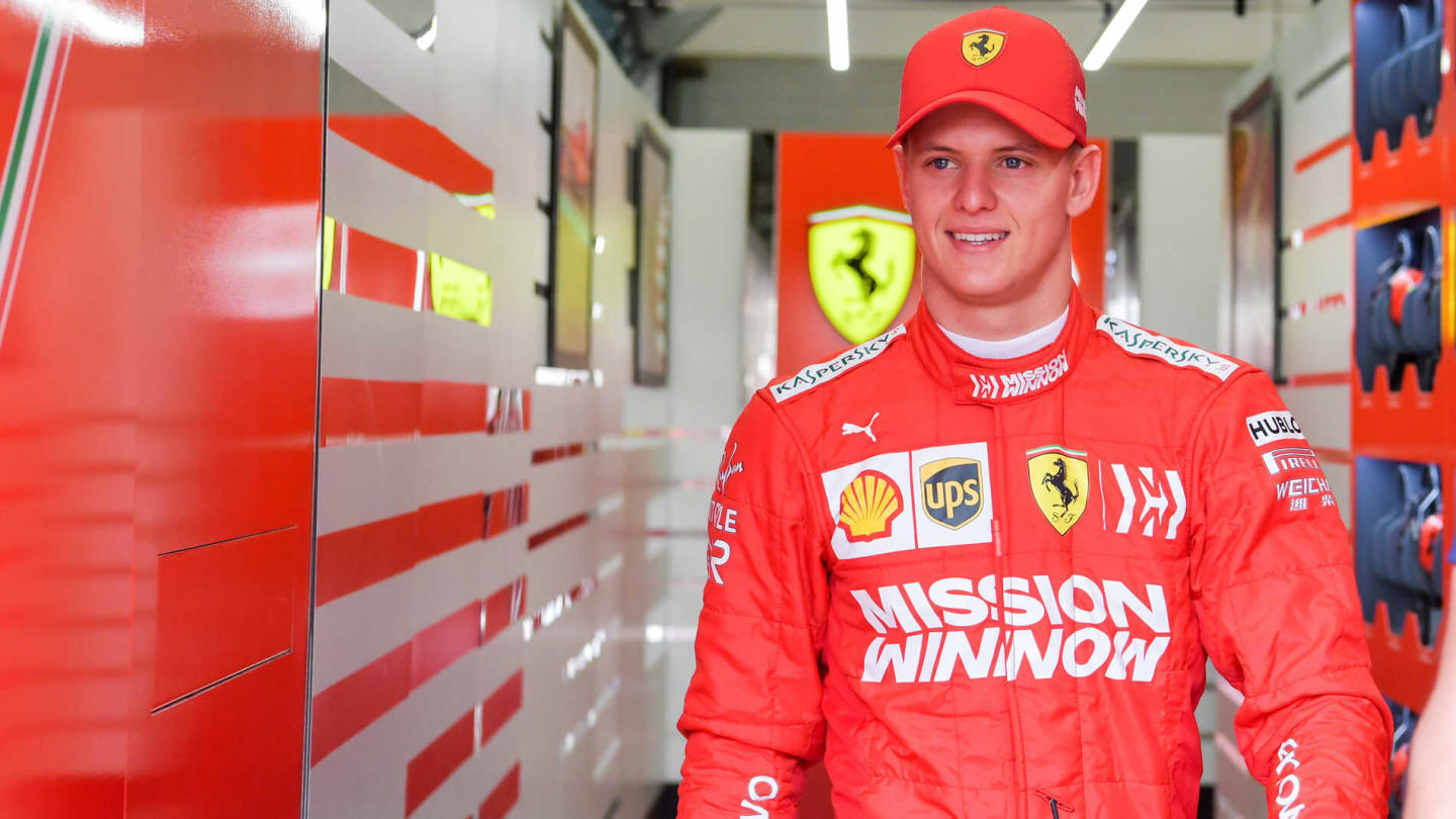 BAHRAIN INTERNATIONAL CIRCUIT, BAHRAIN - APRIL 02: Mick Schumacher, Ferrari, emerges from the Ferrari garage in his overalls for the first time during the Bahrain April testing at Bahrain International Circuit on April 02, 2019 in Bahrain International Circuit, Bahrain. (Photo by Jerry Andre / Sutton Images)