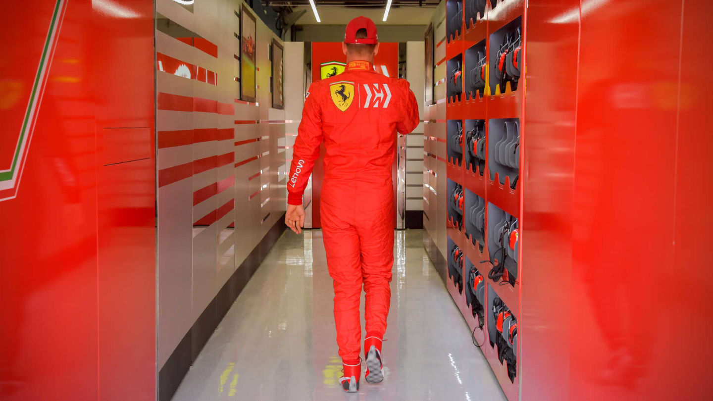 BAHRAIN INTERNATIONAL CIRCUIT, BAHRAIN - APRIL 02: Mick Schumacher, Ferrari, enters the Ferrari garage during the Bahrain April testing at Bahrain International Circuit on April 02, 2019 in Bahrain International Circuit, Bahrain. (Photo by Jerry Andre / Sutton Images)