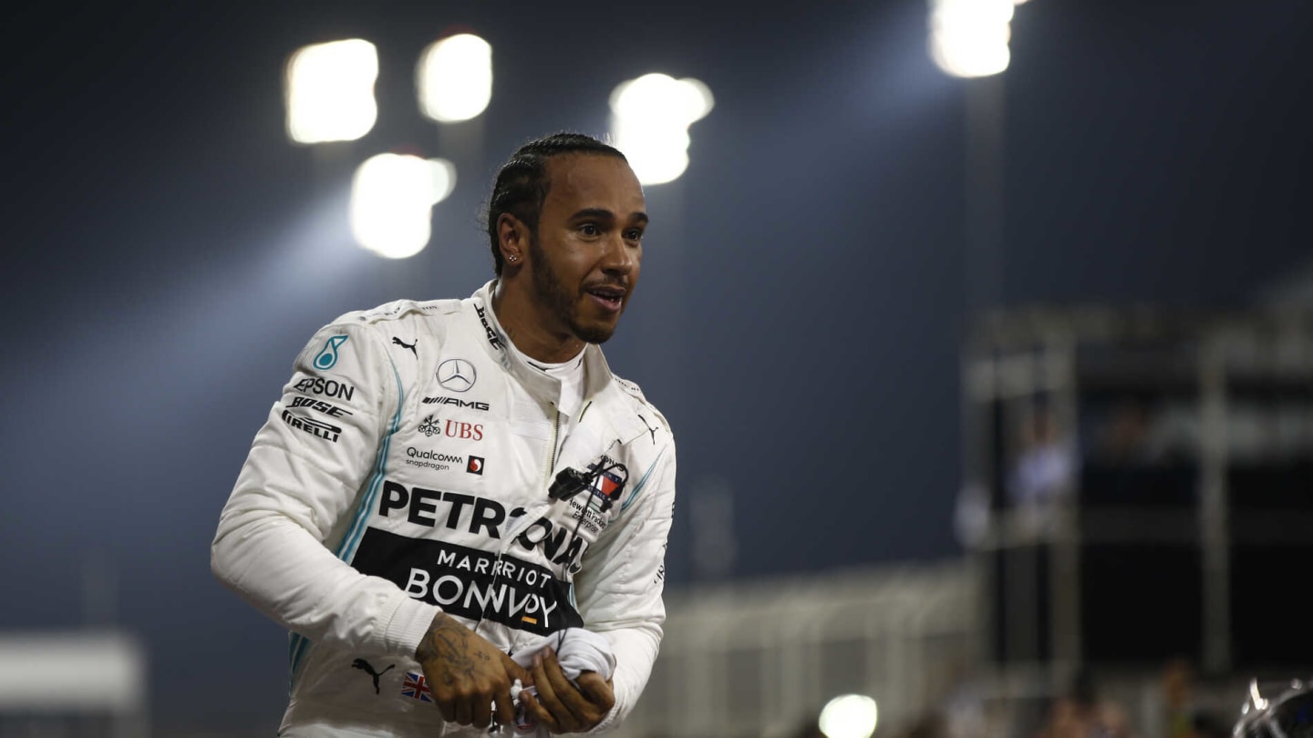 BAHRAIN INTERNATIONAL CIRCUIT, BAHRAIN - MARCH 31: Lewis Hamilton, Mercedes AMG F1 celebrates in