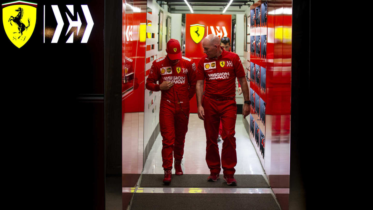 BAHRAIN INTERNATIONAL CIRCUIT, BAHRAIN - APRIL 02: Mick Schumacher, Ferrari, leaves the garage during the Bahrain April testing at Bahrain International Circuit on April 02, 2019 in Bahrain International Circuit, Bahrain. (Photo by Joe Portlock / LAT Images)