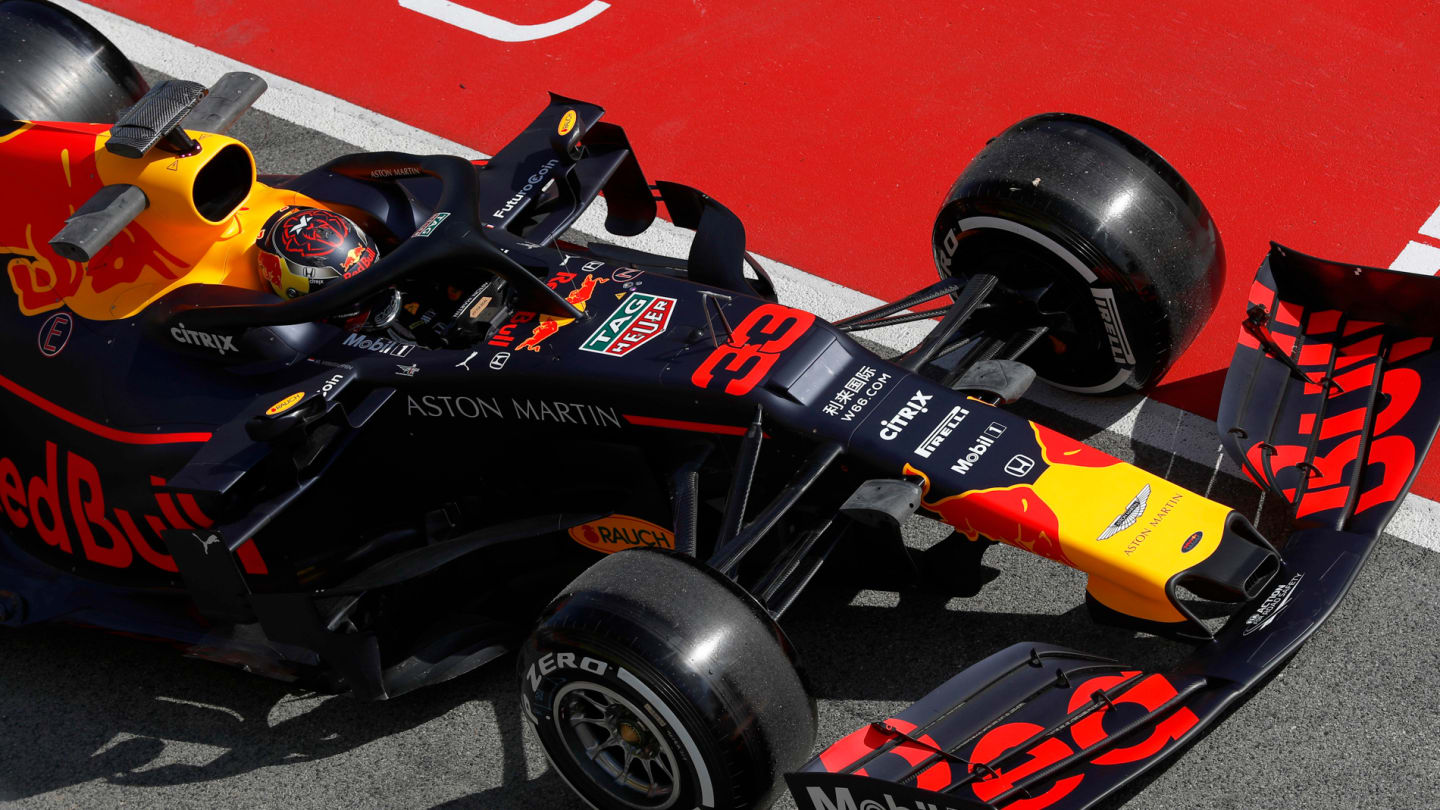 CIRCUIT DE BARCELONA-CATALUNYA, SPAIN - FEBRUARY 18: Max Verstappen, Red Bull Racing RB15 stops in