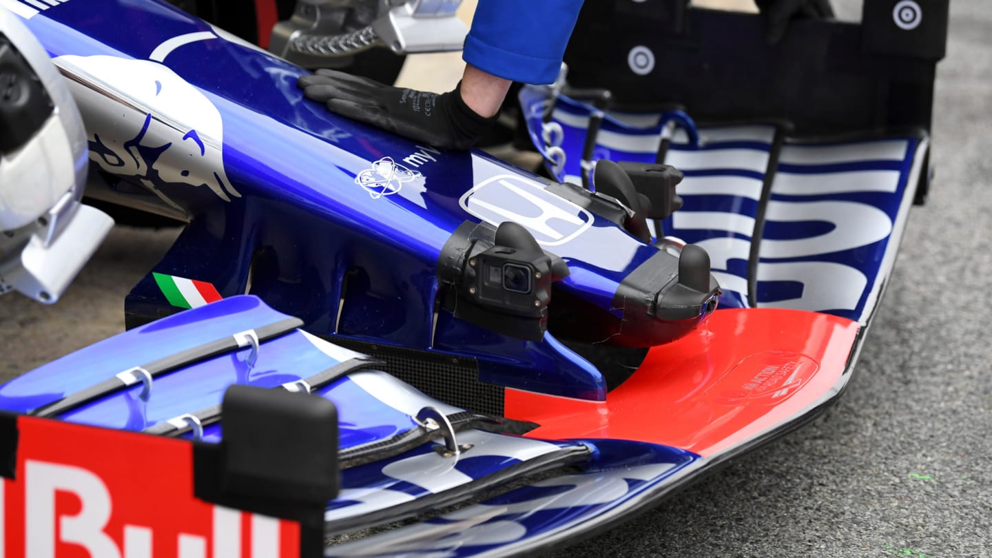 CIRCUIT DE BARCELONA-CATALUNYA, SPAIN - FEBRUARY 20: Scuderia Toro Rosso STR14 nose and front wing with sensors during the Barcelona February testing at Circuit de Barcelona-Catalunya on February 20, 2019 in Circuit de Barcelona-Catalunya, Spain. (Photo by Mark Sutton / Sutton Images)
