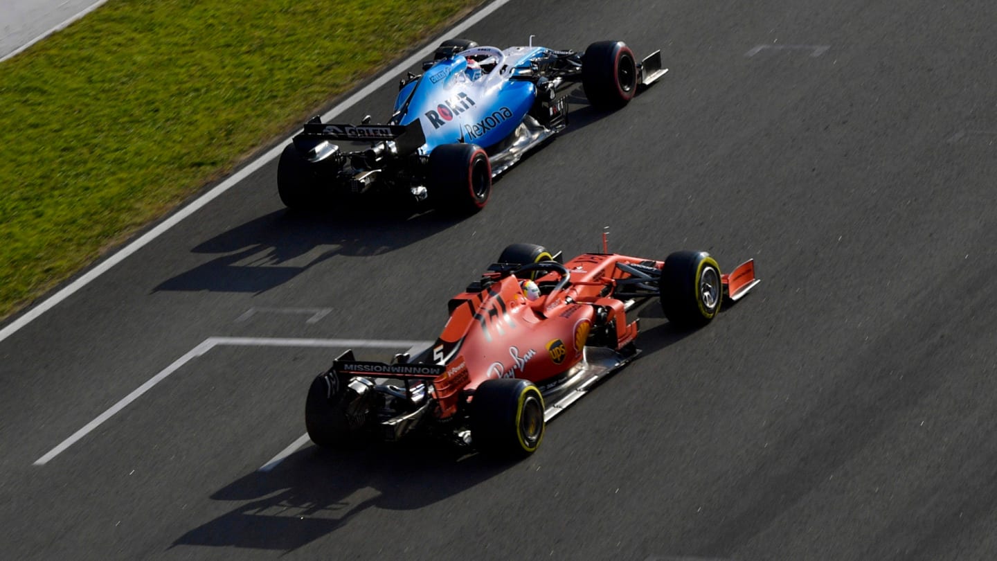 CIRCUIT DE BARCELONA-CATALUNYA, SPAIN - FEBRUARY 20: George Russell, Williams FW42, leads Sebastian