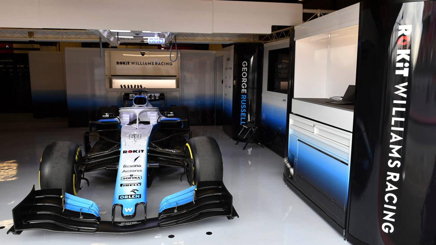 CIRCUIT DE BARCELONA-CATALUNYA, SPAIN - FEBRUARY 19: Williams in the garage during the Barcelona February testing at Circuit de Barcelona-Catalunya on February 19, 2019 in Circuit de Barcelona-Catalunya, Spain. (Photo by Mark Sutton / Sutton Images)