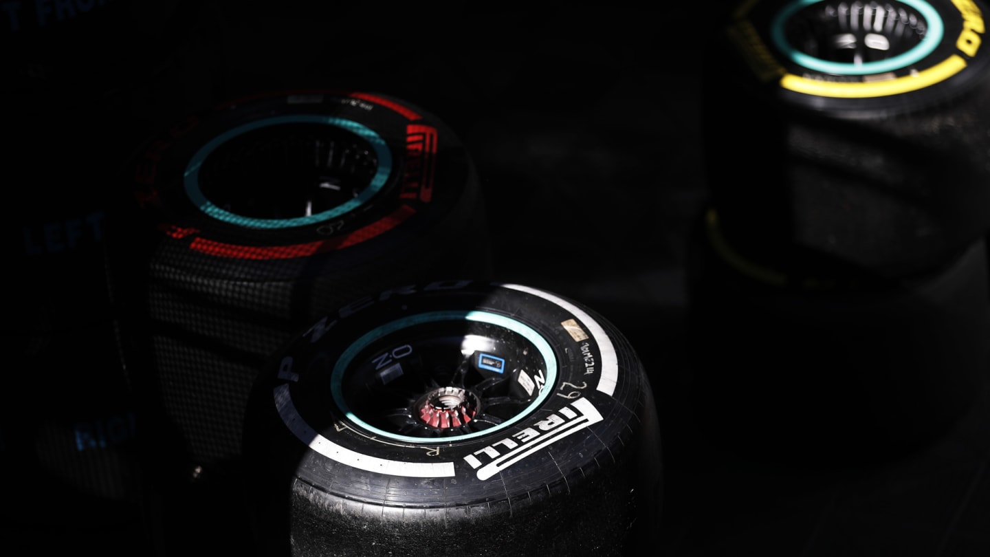 CIRCUIT DE BARCELONA-CATALUNYA, SPAIN - FEBRUARY 27: Pirelli tyres during the Barcelona February testing II at Circuit de Barcelona-Catalunya on February 27, 2019 in Circuit de Barcelona-Catalunya, Spain. (Photo by Zak Mauger / LAT Images)