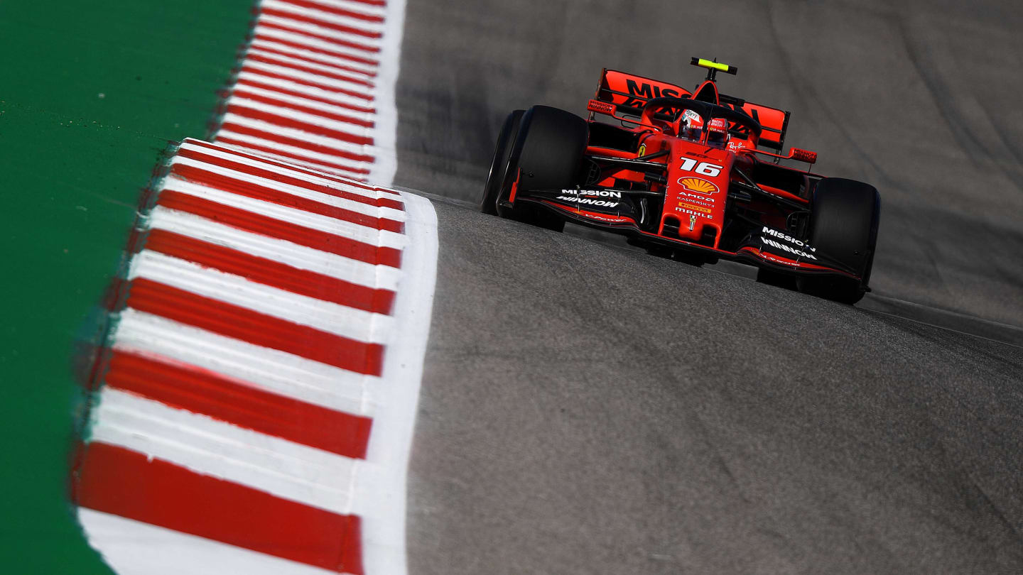 AUSTIN, TEXAS - NOVEMBER 01: Charles Leclerc of Monaco driving the (16) Scuderia Ferrari SF90 on track during practice for the F1 Grand Prix of USA at Circuit of The Americas on November 01, 2019 in Austin, Texas. (Photo by Clive Mason/Getty Images)