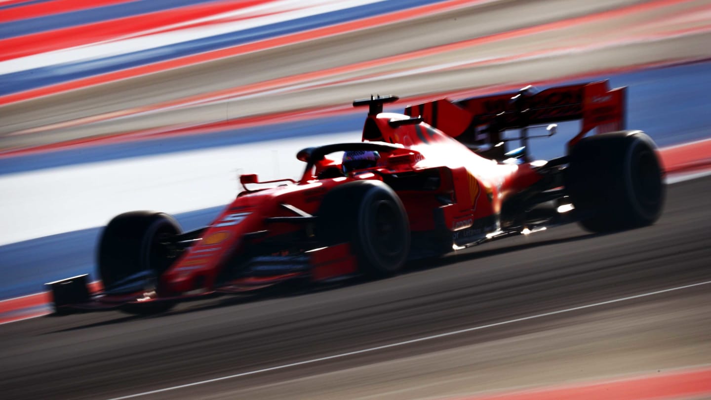AUSTIN, TEXAS - NOVEMBER 01: Sebastian Vettel of Germany driving the (5) Scuderia Ferrari SF90 on track during practice for the F1 Grand Prix of USA at Circuit of The Americas on November 01, 2019 in Austin, Texas. (Photo by Dan Istitene/Getty Images)