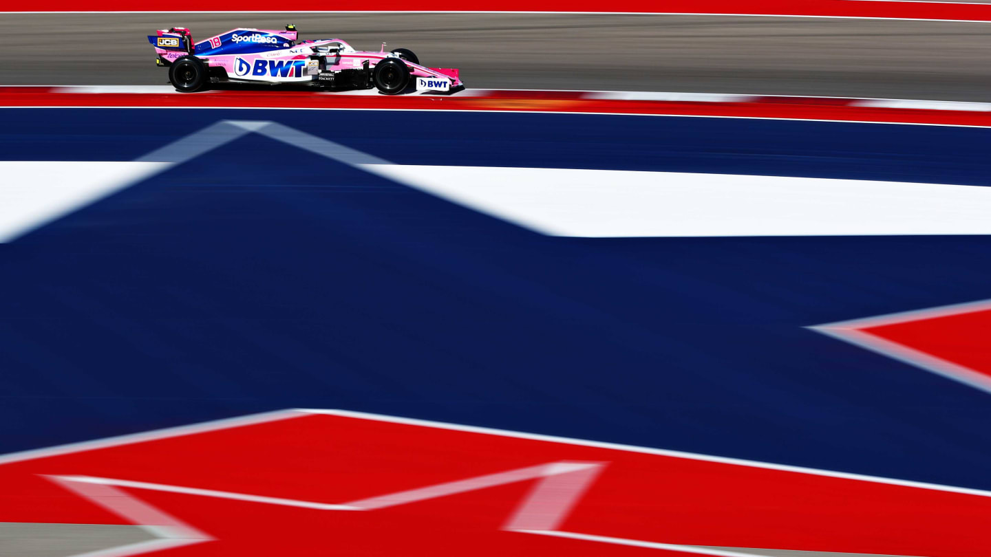 AUSTIN, TEXAS - NOVEMBER 01: Lance Stroll of Canada driving the (18) Racing Point RP19 Mercedes on track during practice for the F1 Grand Prix of USA at Circuit of The Americas on November 01, 2019 in Austin, Texas. (Photo by Dan Istitene/Getty Images)
