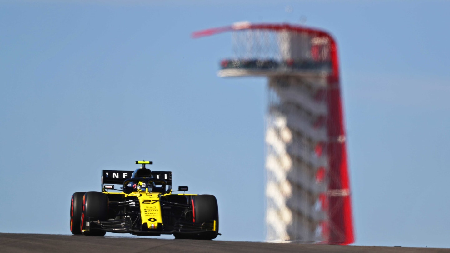 AUSTIN, TEXAS - NOVEMBER 01: Nico Hulkenberg of Germany driving the (27) Renault Sport Formula One Team RS19 on track during practice for the F1 Grand Prix of USA at Circuit of The Americas on November 01, 2019 in Austin, Texas. (Photo by Mark Thompson/Getty Images)