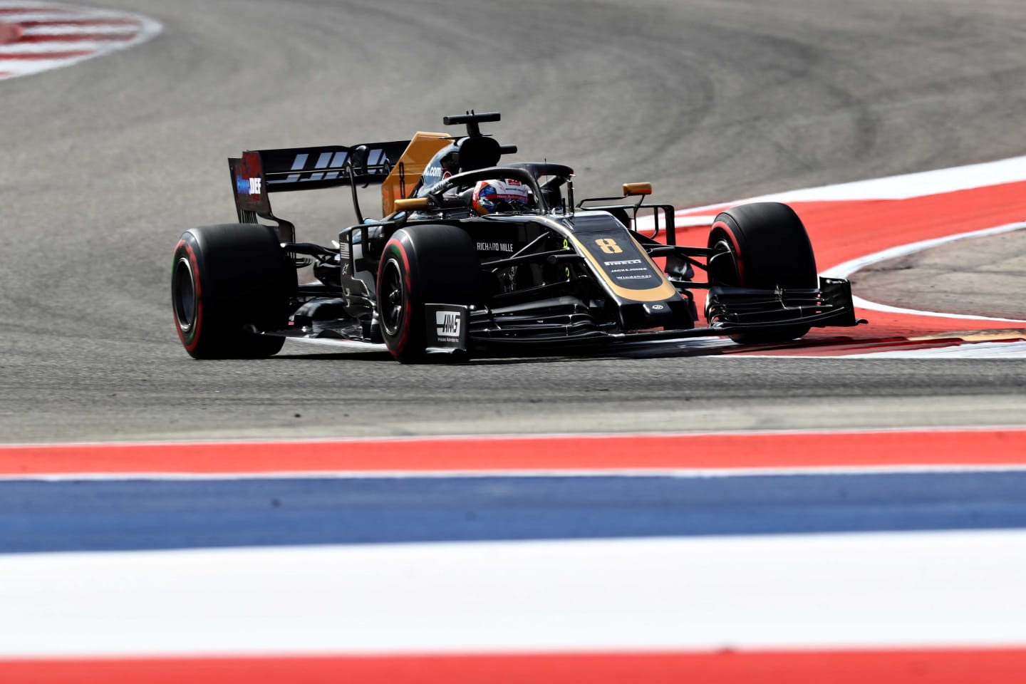 AUSTIN, TEXAS - NOVEMBER 02: Romain Grosjean of France driving the (8) Haas F1 Team VF-19 Ferrari on track during final practice for the F1 Grand Prix of USA at Circuit of The Americas on November 02, 2019 in Austin, Texas. (Photo by Mark Thompson/Getty Images)