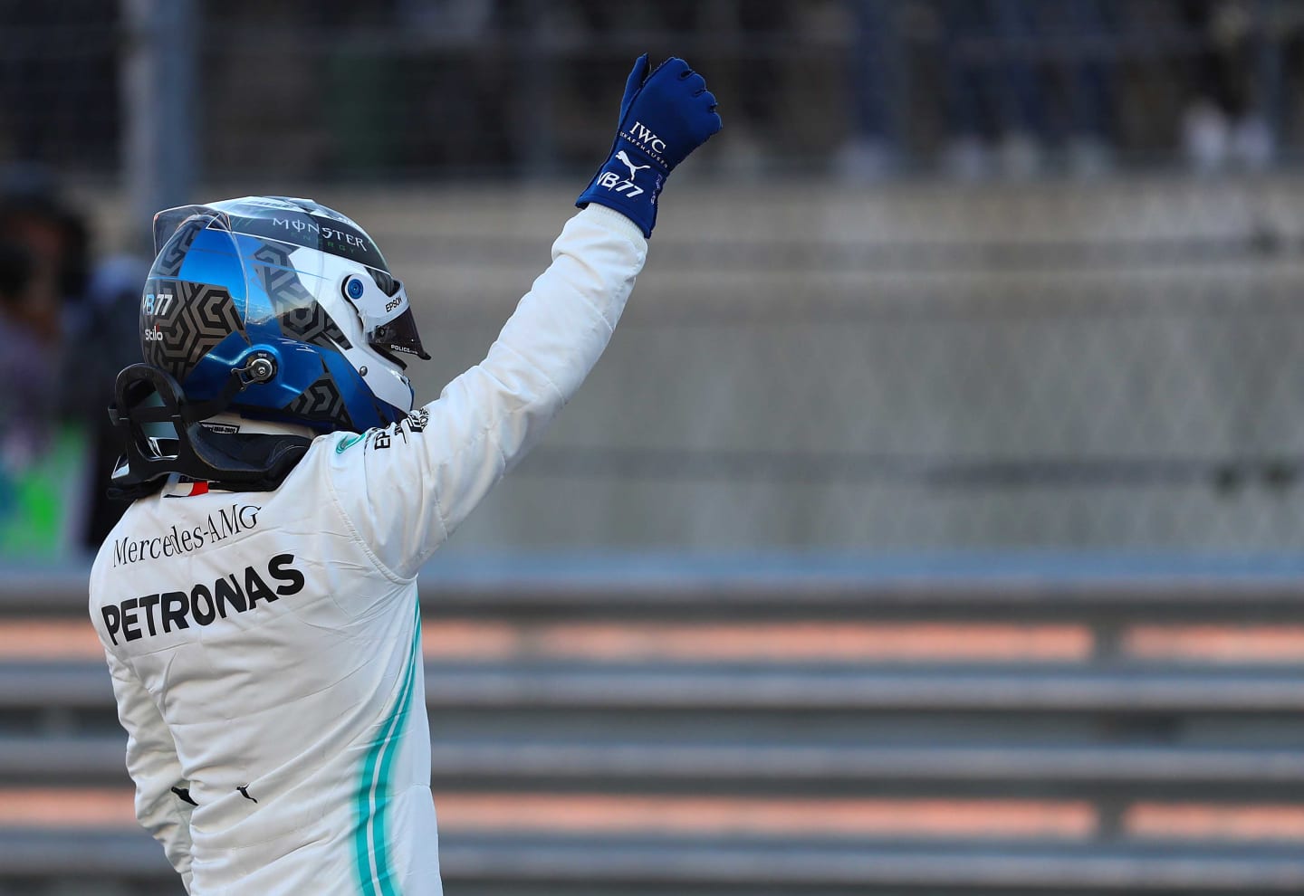AUSTIN, TEXAS - NOVEMBER 02: Pole position qualifier Valtteri Bottas of Finland and Mercedes GP celebrates in parc ferme during qualifying for the F1 Grand Prix of USA at Circuit of The Americas on November 02, 2019 in Austin, Texas. (Photo by Mark Thompson/Getty Images)