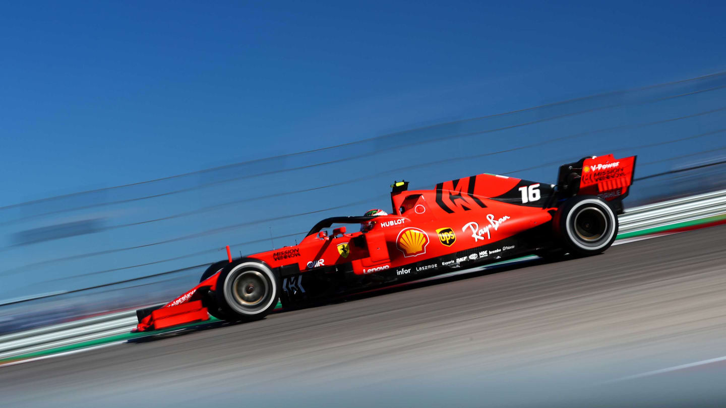AUSTIN, TEXAS - NOVEMBER 03: Charles Leclerc of Monaco driving the (16) Scuderia Ferrari SF90 on
