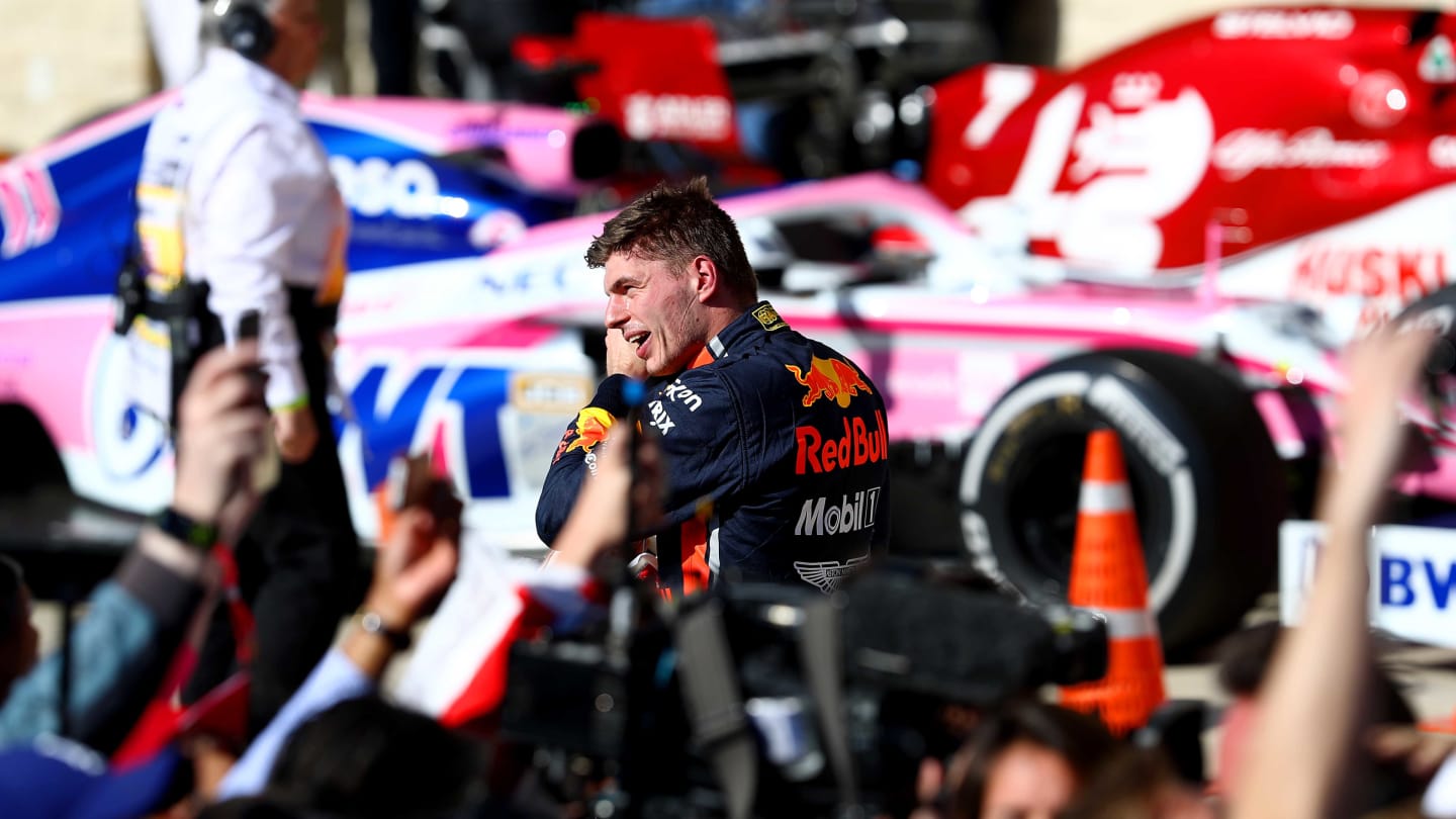 AUSTIN, TEXAS - NOVEMBER 03: Third placed Max Verstappen of Netherlands and Red Bull Racing looks