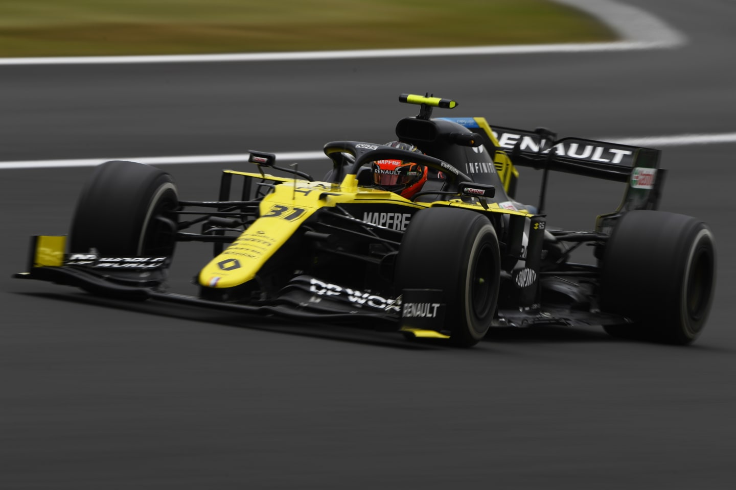 NORTHAMPTON, ENGLAND - AUGUST 07: Esteban Ocon of France driving the (31) Renault Sport Formula One Team RS20 on track during practice for the F1 70th Anniversary Grand Prix at Silverstone on August 07, 2020 in Northampton, England. (Photo by Rudy Carezzevoli/Getty Images)