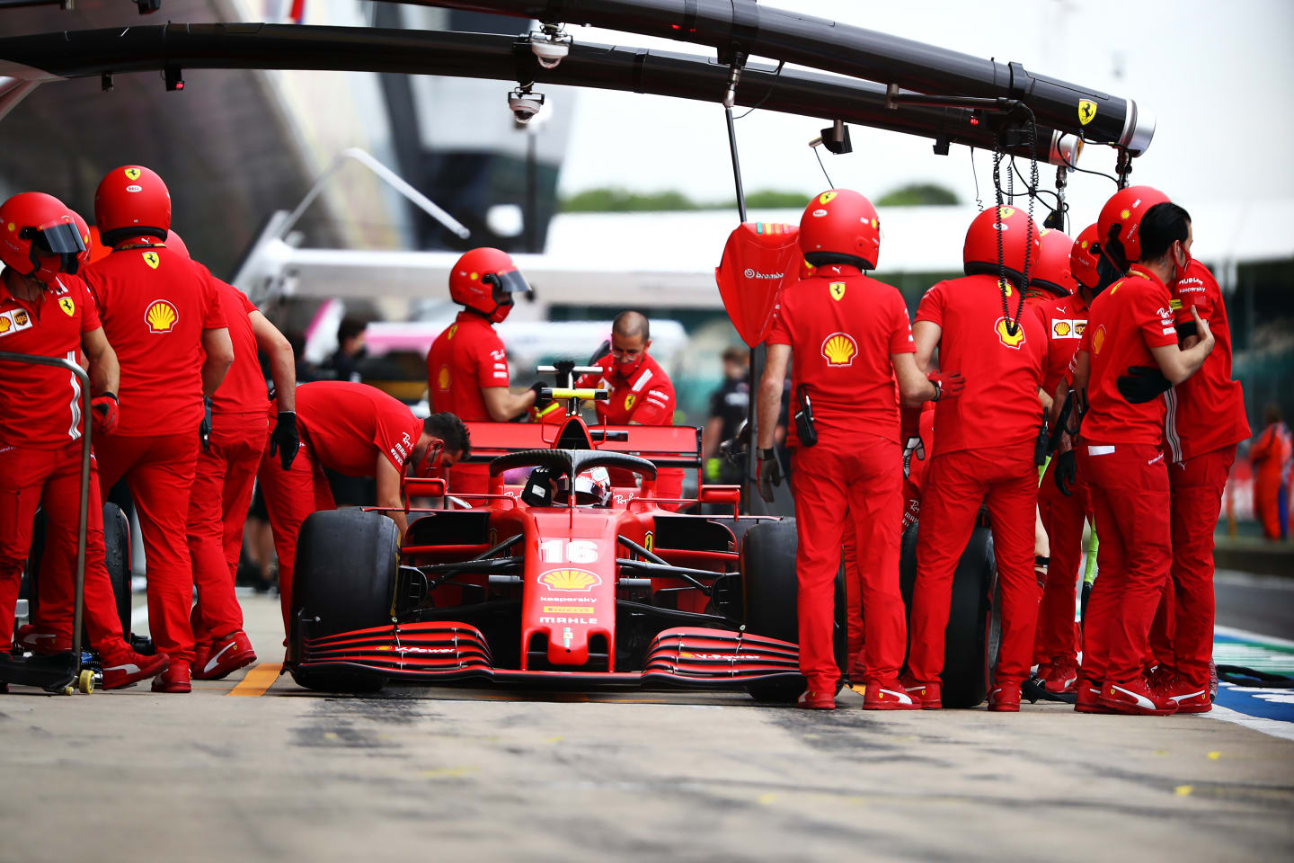 NORTHAMPTON, ENGLAND - AUGUST 07: Charles Leclerc of Monaco driving the (16) Scuderia Ferrari