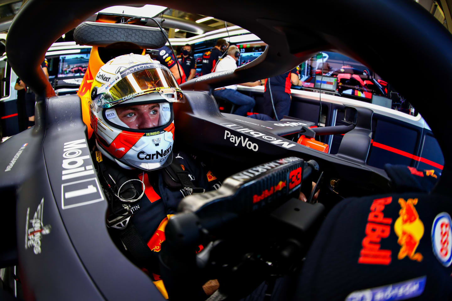 NORTHAMPTON, ENGLAND - AUGUST 08: Max Verstappen of Netherlands and Red Bull Racing prepares to
