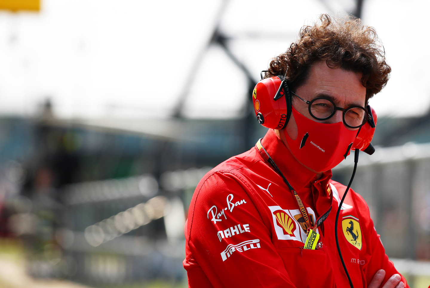 NORTHAMPTON, ENGLAND - AUGUST 09: Scuderia Ferrari Team Principal Mattia Binotto looks on in the