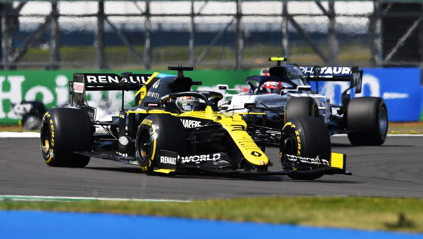 NORTHAMPTON, ENGLAND - AUGUST 09: Daniel Ricciardo of Australia driving the (3) Renault Sport Formula One Team RS20 on track during the F1 70th Anniversary Grand Prix at Silverstone on August 09, 2020 in Northampton, England. (Photo by Ben Stansall/Pool via Getty Images)