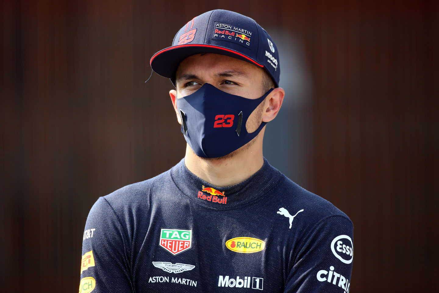 NORTHAMPTON, ENGLAND - AUGUST 09: Alexander Albon of Thailand and Red Bull Racing looks on in the