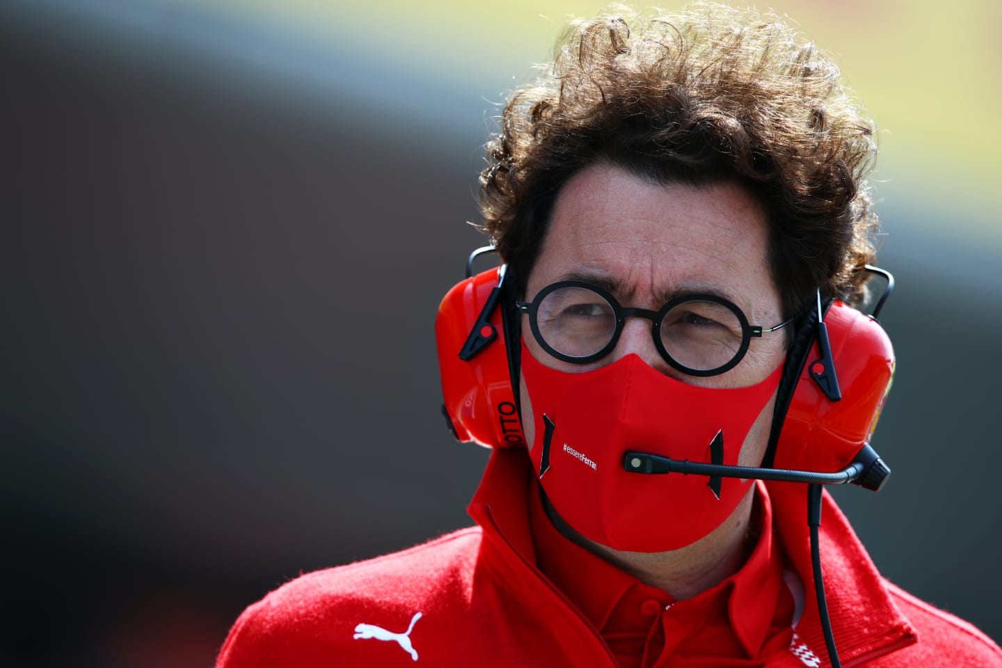 NORTHAMPTON, ENGLAND - AUGUST 09: Scuderia Ferrari Team Principal Mattia Binotto walks in the