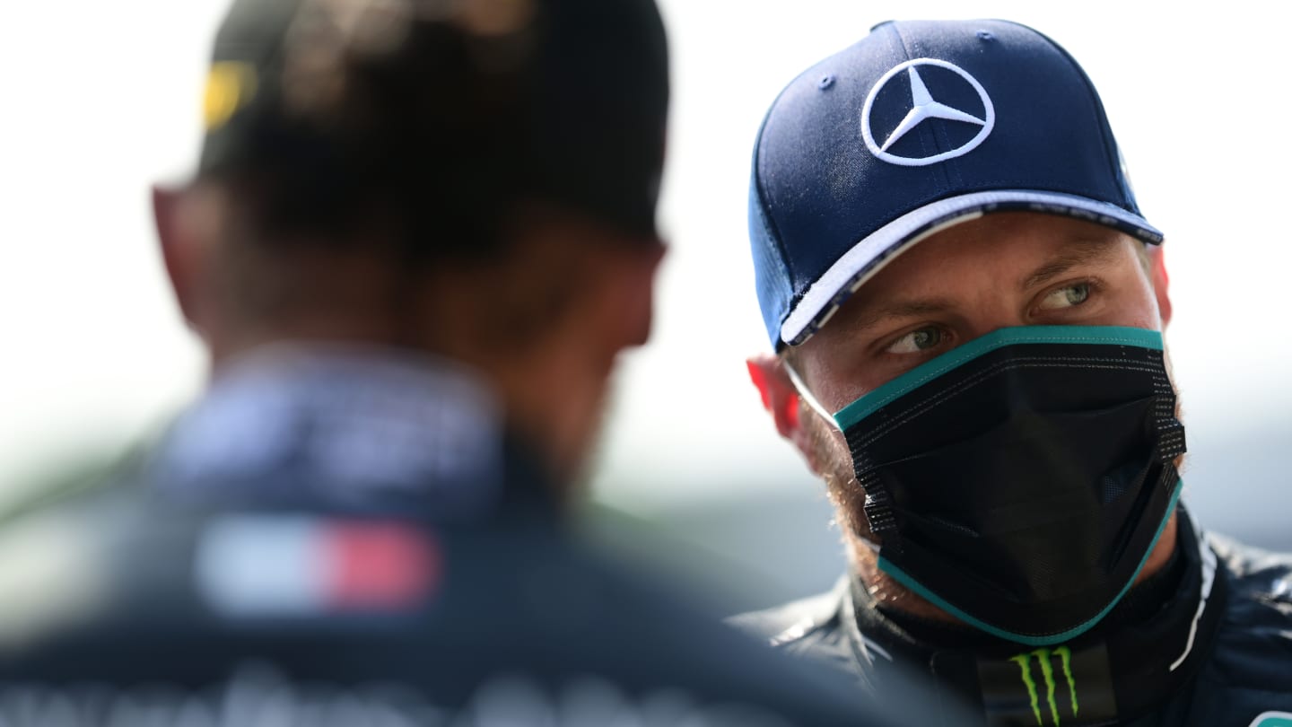 NORTHAMPTON, ENGLAND - AUGUST 09: Valtteri Bottas of Finland and Mercedes GP looks on during the F1