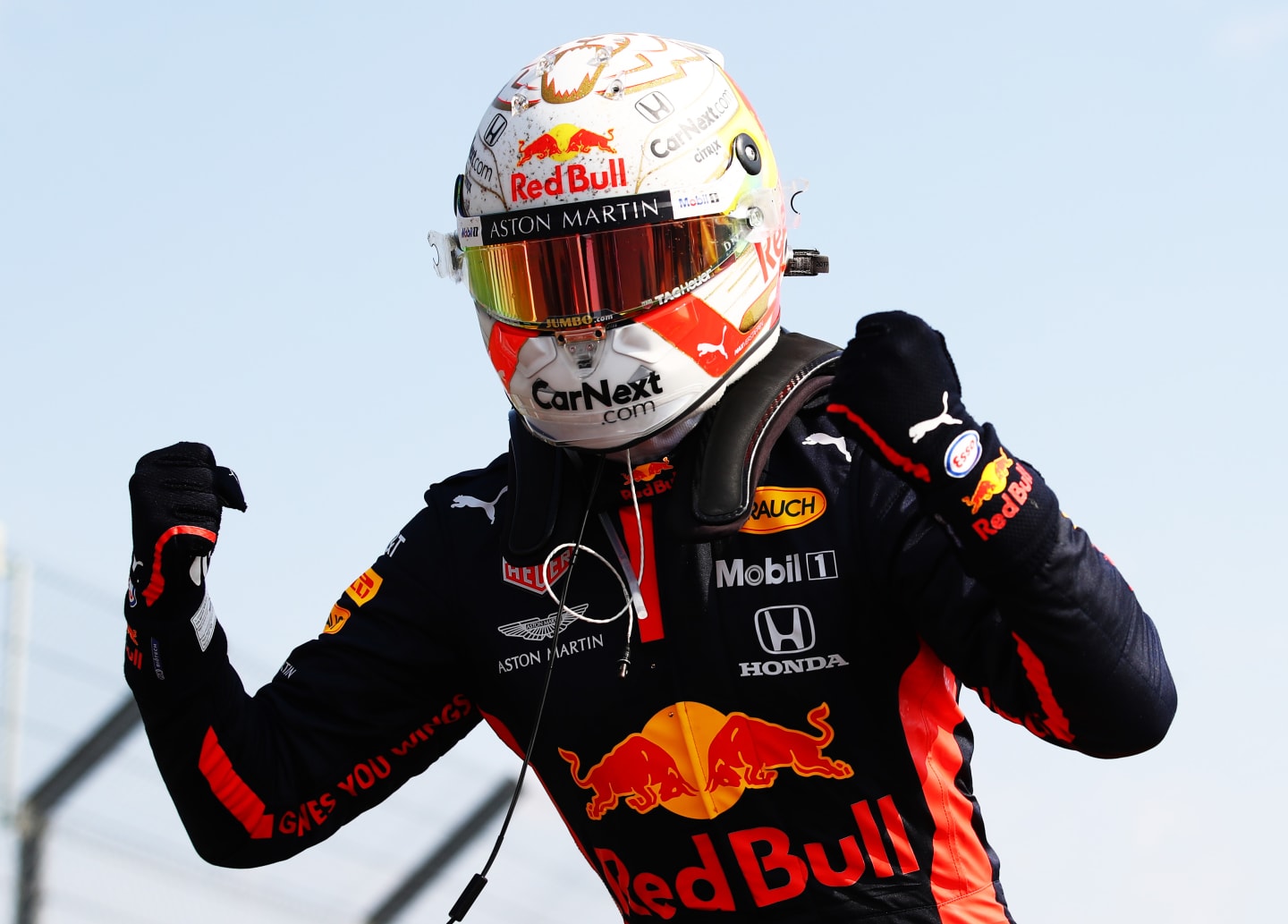 NORTHAMPTON, ENGLAND - AUGUST 09: Race winner Max Verstappen of Netherlands and Red Bull Racing