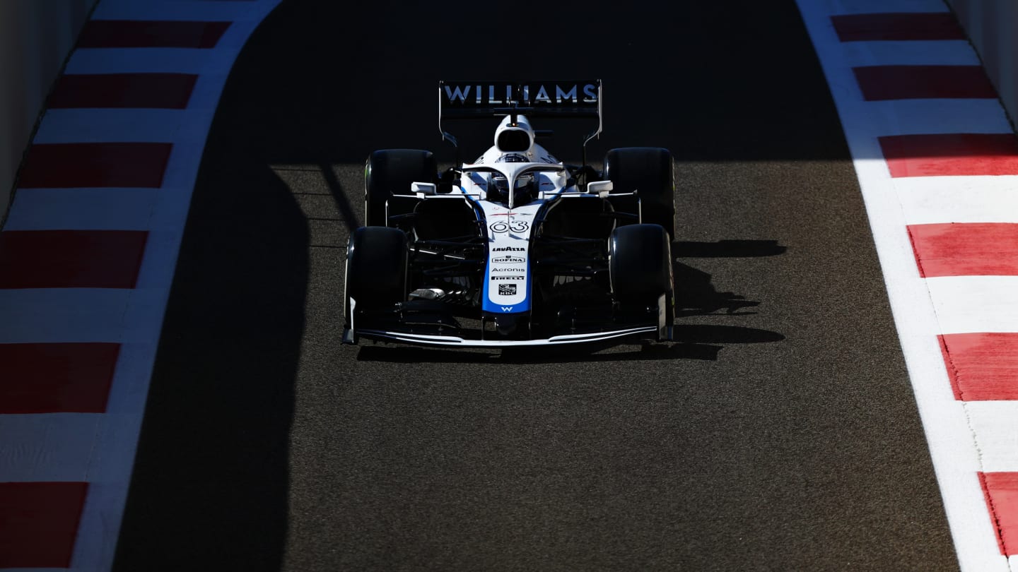 ABU DHABI, UNITED ARAB EMIRATES - DECEMBER 11: George Russell of Great Britain driving the (63) Williams Racing FW43 Mercedes on track during practice ahead of the F1 Grand Prix of Abu Dhabi at Yas Marina Circuit on December 11, 2020 in Abu Dhabi, United Arab Emirates. (Photo by Dan Istitene - Formula 1/Formula 1 via Getty Images)