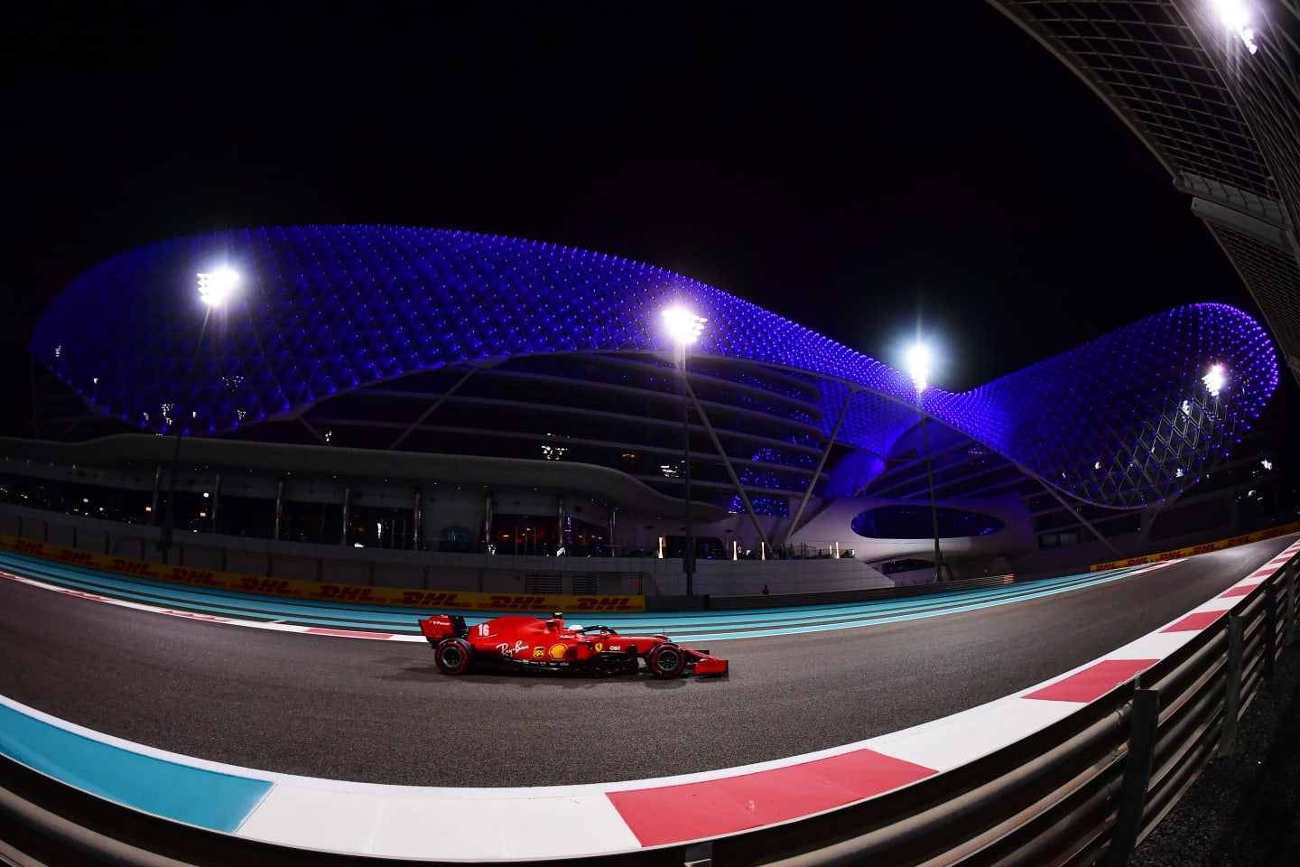 ABU DHABI, UNITED ARAB EMIRATES - DECEMBER 11: Charles Leclerc of Monaco driving the (16) Scuderia Ferrari SF1000 on track during practice ahead of the F1 Grand Prix of Abu Dhabi at Yas Marina Circuit on December 11, 2020 in Abu Dhabi, United Arab Emirates. (Photo by Giuseppe Cacace - Pool/Getty Images)