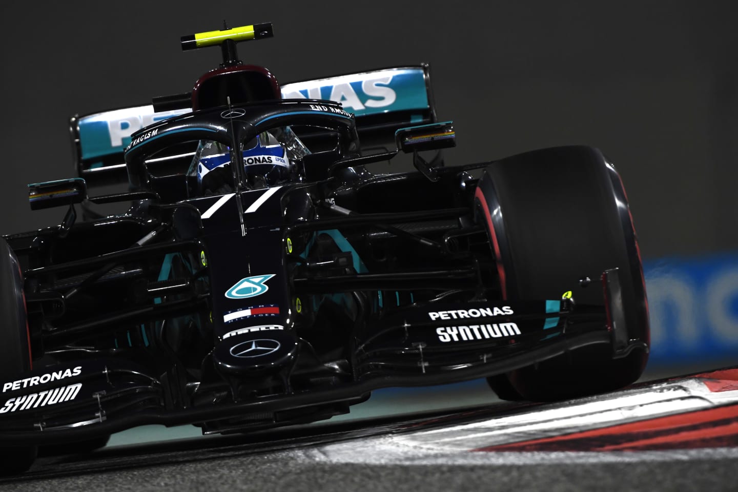 ABU DHABI, UNITED ARAB EMIRATES - DECEMBER 12: Valtteri Bottas of Finland driving the (77) Mercedes AMG Petronas F1 Team Mercedes W11 on track during qualifying ahead of the F1 Grand Prix of Abu Dhabi at Yas Marina Circuit on December 12, 2020 in Abu Dhabi, United Arab Emirates. (Photo by Rudy Carezzevoli/Getty Images)