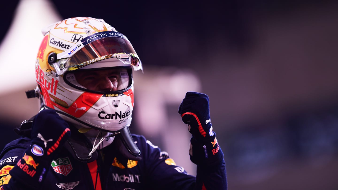 ABU DHABI, UNITED ARAB EMIRATES - DECEMBER 12: Pole position qualifier Max Verstappen of Netherlands and Red Bull Racing celebrates in parc ferme during qualifying ahead of the F1 Grand Prix of Abu Dhabi at Yas Marina Circuit on December 12, 2020 in Abu Dhabi, United Arab Emirates. (Photo by Mario Renzi - Formula 1/Formula 1 via Getty Images)