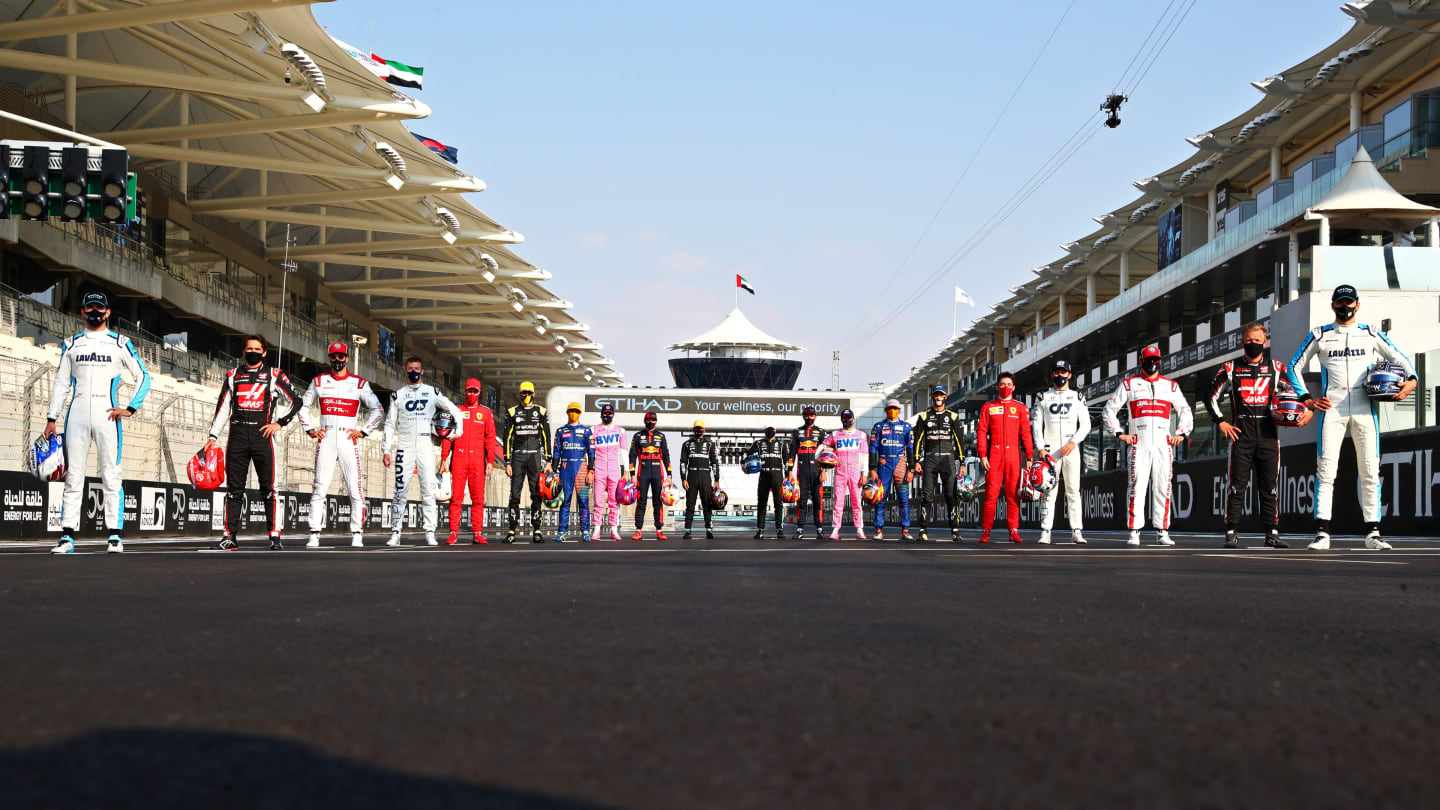ABU DHABI, UNITED ARAB EMIRATES - DECEMBER 13: The F1 drivers pose for the Class of 2020 photo on