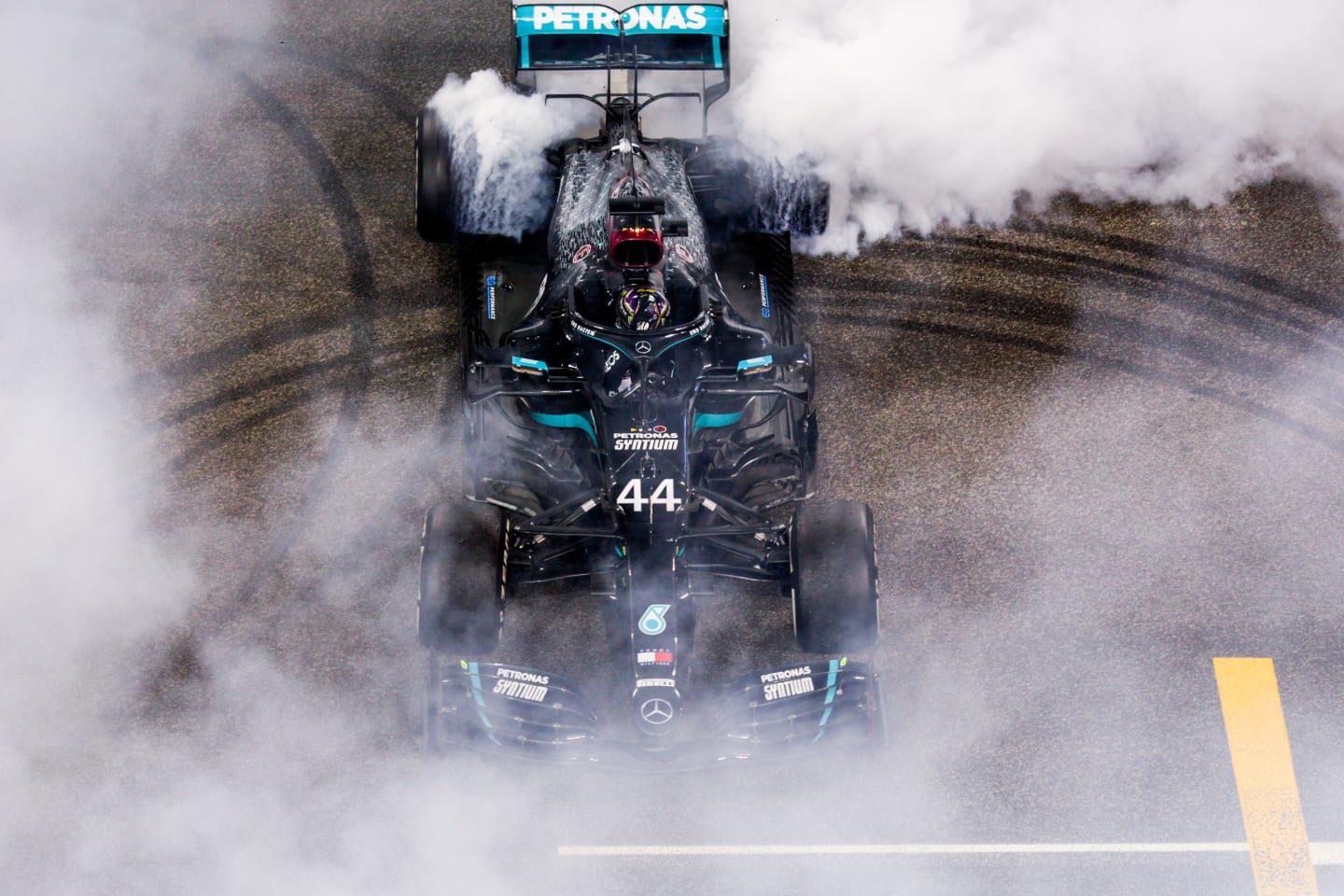 ABU DHABI, UNITED ARAB EMIRATES - DECEMBER 13: Lewis Hamilton of Mercedes and Great Britain  during