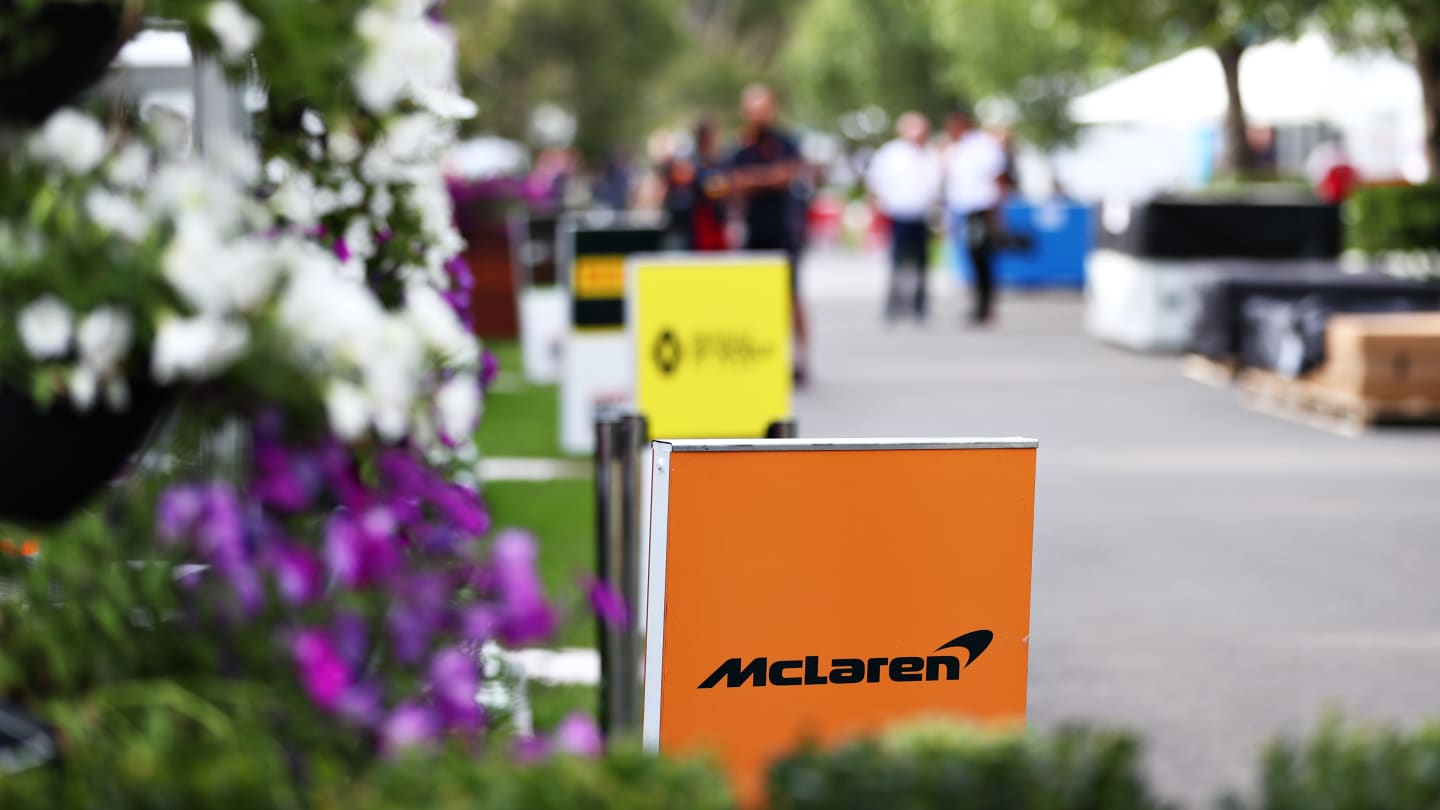 MELBOURNE, AUSTRALIA - MARCH 13: A general view of a McLaren F1 sign in the Paddock before practice
