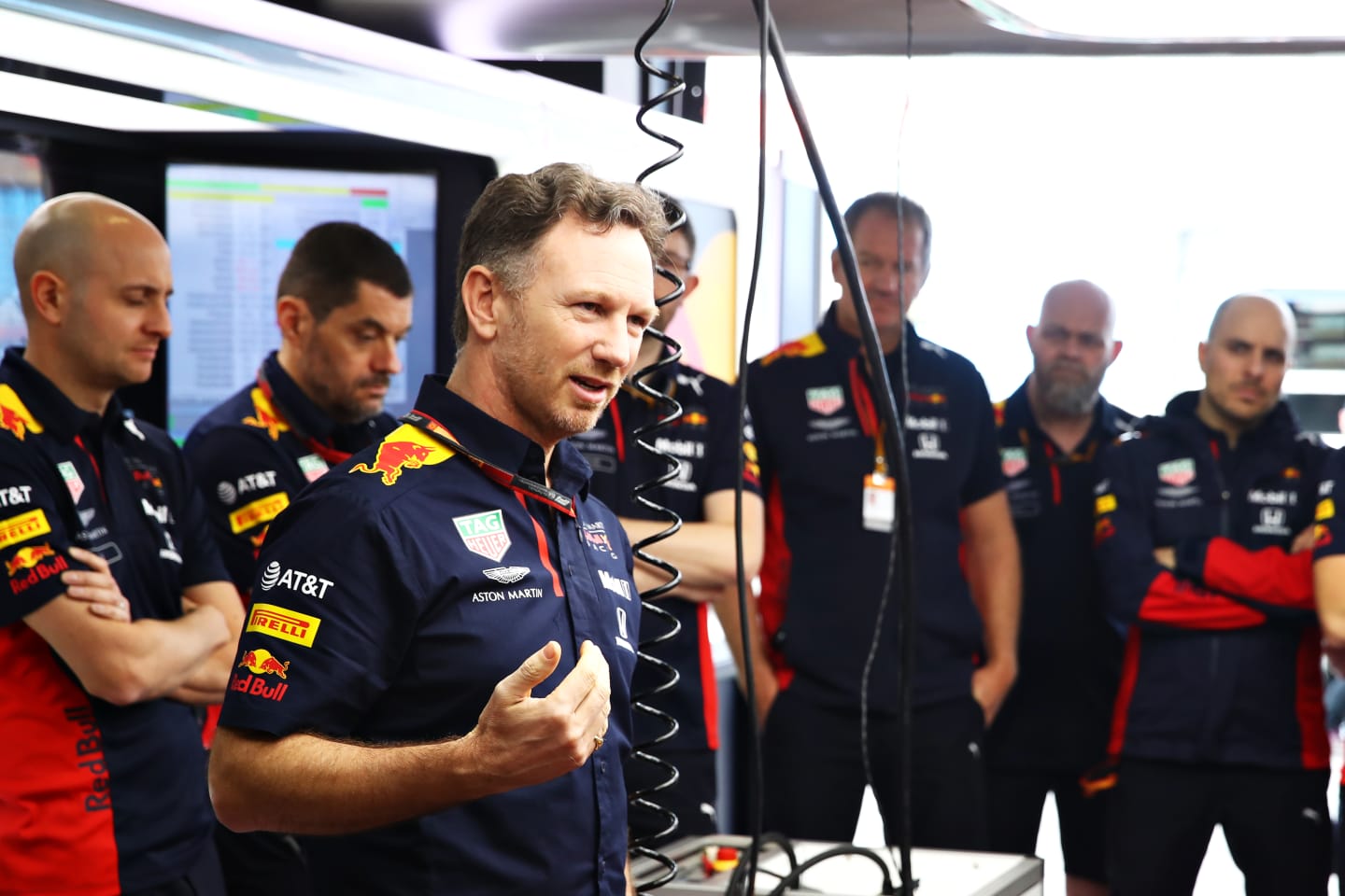 MELBOURNE, AUSTRALIA - MARCH 13: Red Bull Racing Team Principal Christian Horner talks with the Red