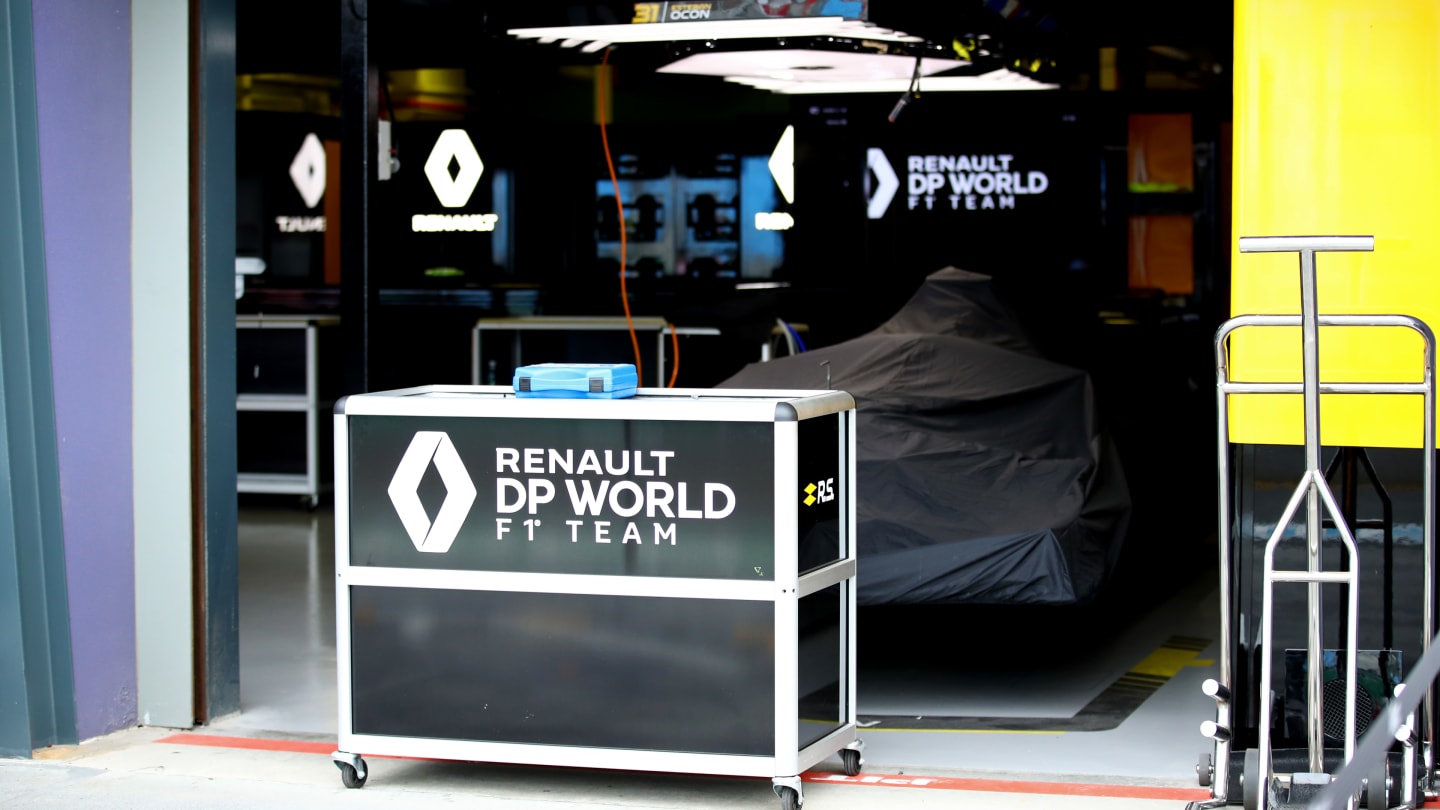 MELBOURNE, AUSTRALIA - MARCH 13: A general view of the Renault Sport F1 garage before practice for