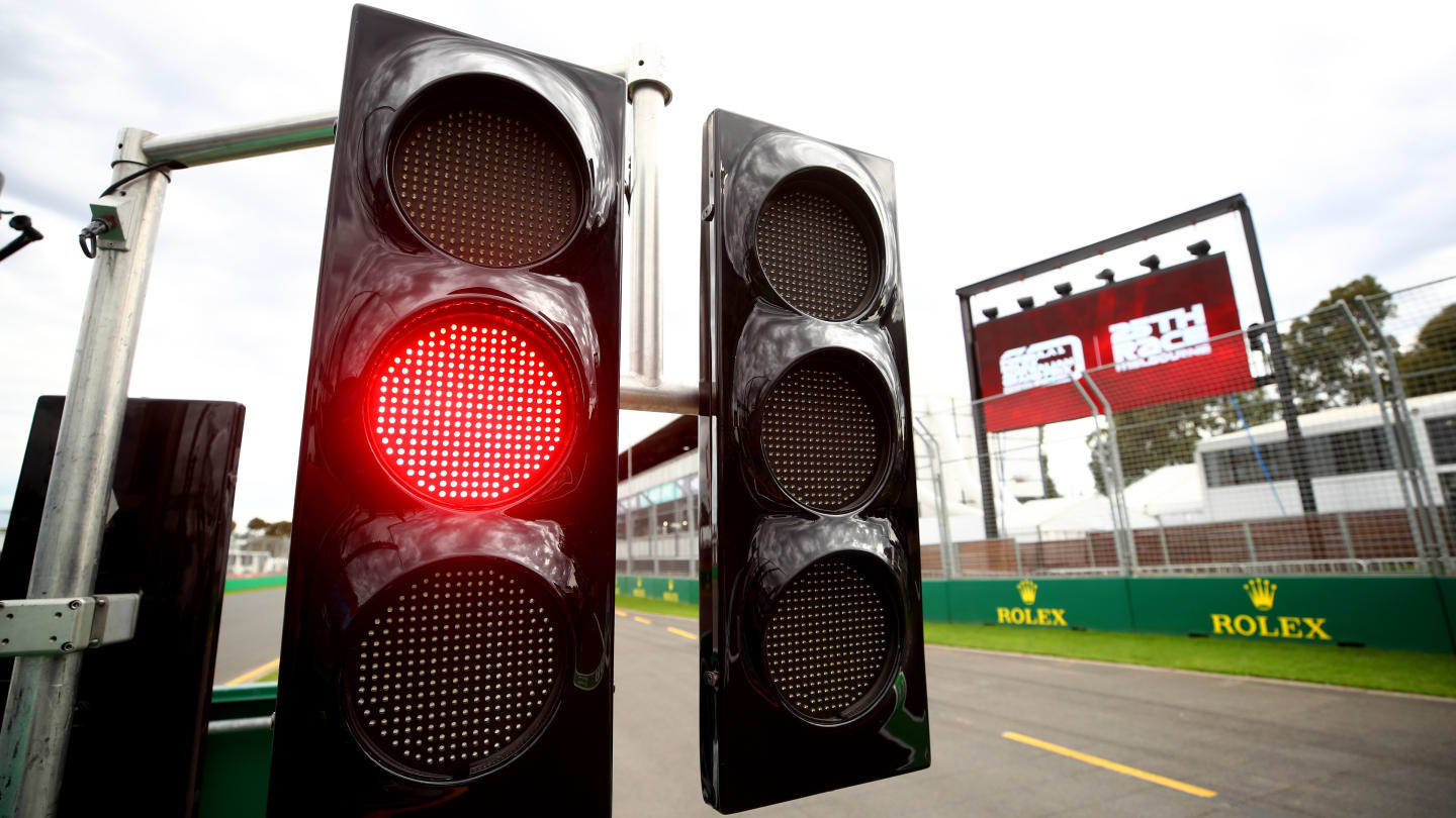 MELBOURNE, AUSTRALIA - MARCH 13: Track lights are pictured before practice for the F1 Grand Prix of