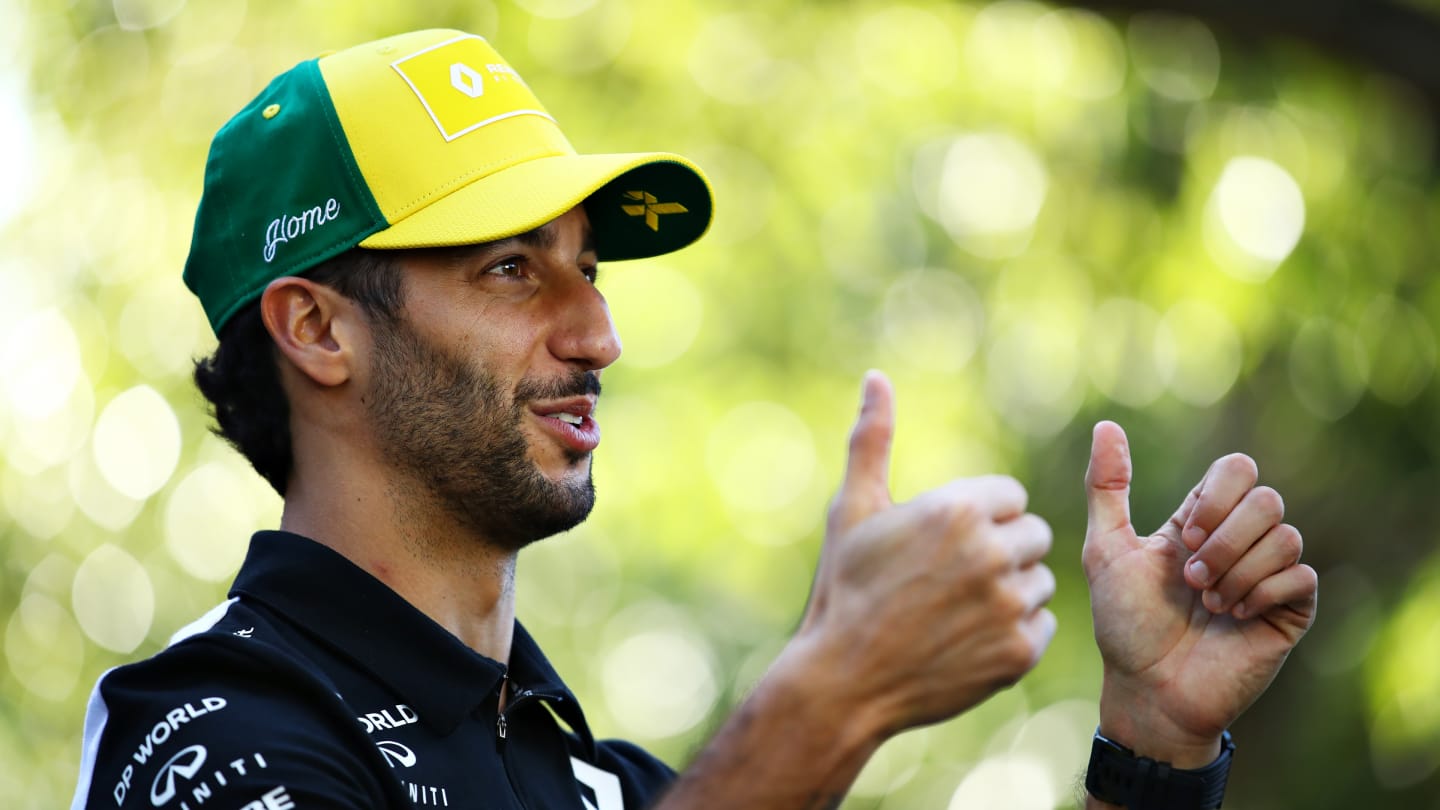 MELBOURNE, AUSTRALIA - MARCH 12: Daniel Ricciardo of Australia and Renault Sport F1 talks in the